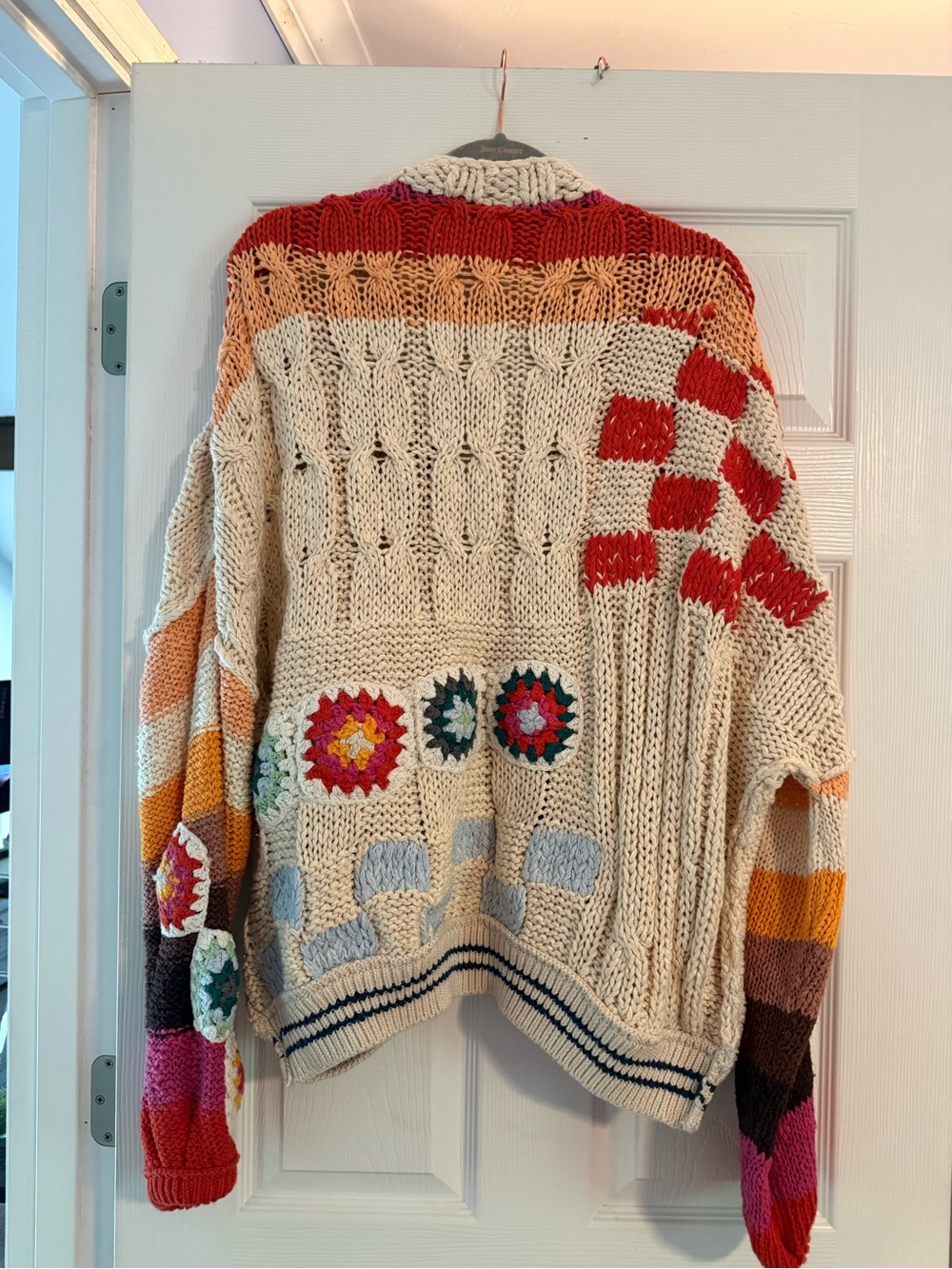 FREE PEOPLE Handcrafted Multi-Color Crochet Patch Cardigan Sweater - Cream Base - Picture 4 of 4